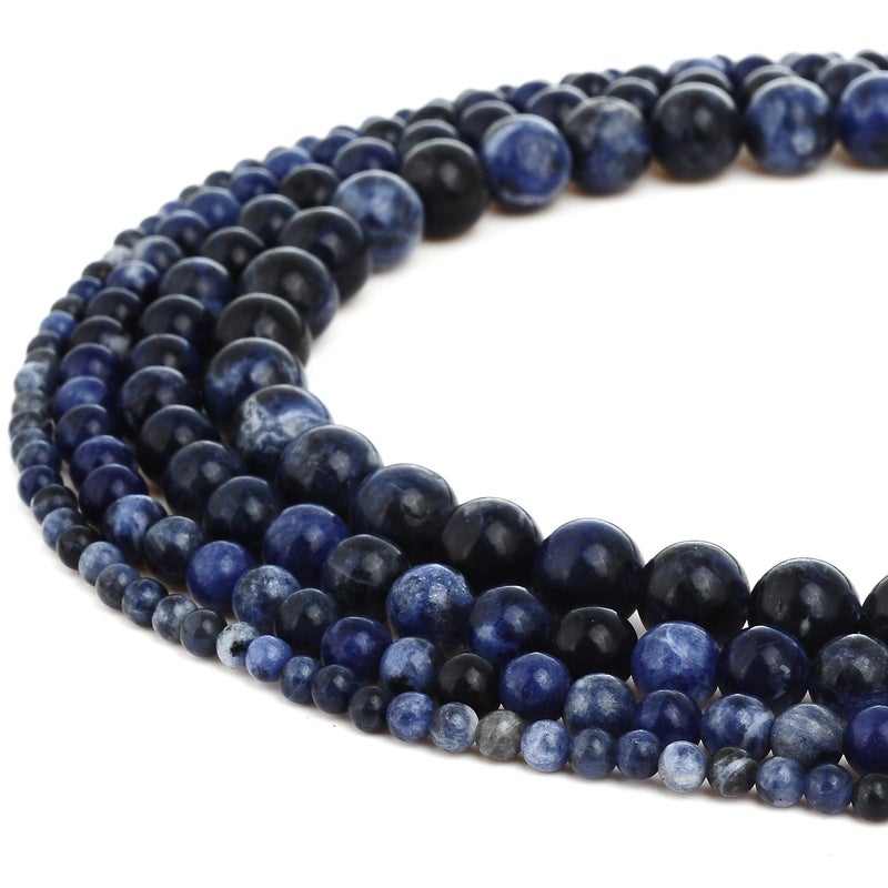 RUBYCA Natural Sodalite Gemstone Round Loose Beads Dark Blue for Jewelry Making 1 Strand - 6mm